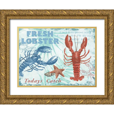 Fresh Lobster - Blue Gold Ornate Wood Framed Art Print with Double Matting by Phillips, Anita