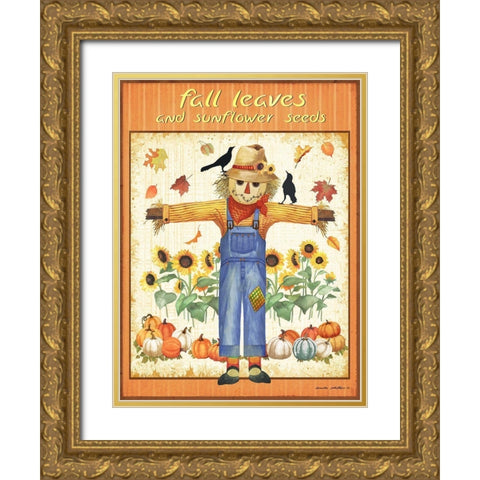 Fall Leaves Gold Ornate Wood Framed Art Print with Double Matting by Phillips, Anita