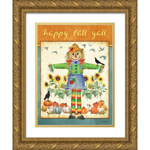 Fall Leaves Gold Ornate Wood Framed Art Print with Double Matting by Phillips, Anita