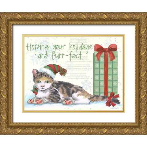 Purrfect Holidays Gold Ornate Wood Framed Art Print with Double Matting by Phillips, Anita