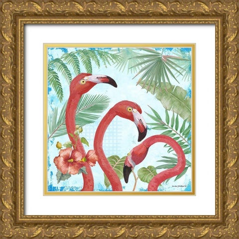 Flamingos Gold Ornate Wood Framed Art Print with Double Matting by Phillips, Anita