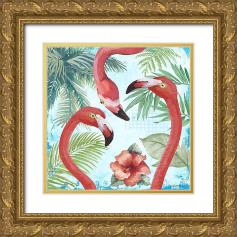 Flamingos II Gold Ornate Wood Framed Art Print with Double Matting by Phillips, Anita