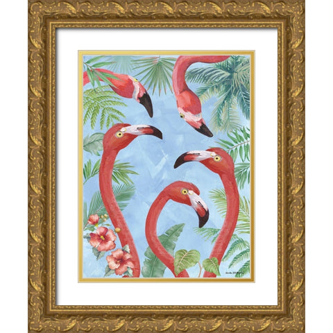 Flamingos IV Gold Ornate Wood Framed Art Print with Double Matting by Phillips, Anita