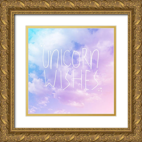 Unicorn Wishes Gold Ornate Wood Framed Art Print with Double Matting by Hutchins, Ashley
