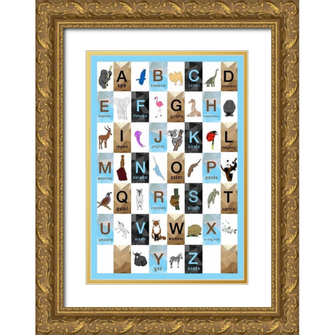 Alphabet - Boys Gold Ornate Wood Framed Art Print with Double Matting by Perrenoud, Aubree