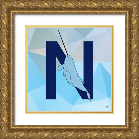 N Gold Ornate Wood Framed Art Print with Double Matting by Perrenoud, Aubree