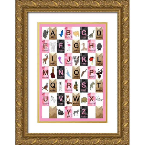 Alphabet - Girls Gold Ornate Wood Framed Art Print with Double Matting by Perrenoud, Aubree