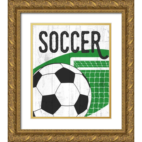Soccer Gold Ornate Wood Framed Art Print with Double Matting by Perrenoud, Aubree
