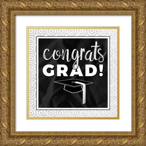 Congrats Grad! Silver Gold Ornate Wood Framed Art Print with Double Matting by Perrenoud, Aubree