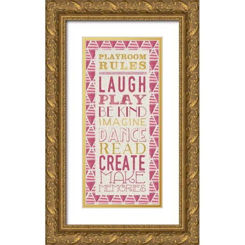 Playroom Rules Gold Ornate Wood Framed Art Print with Double Matting by Perrenoud, Aubree