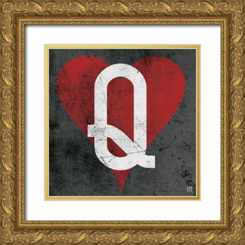 Queen of Hearts Gray Gold Ornate Wood Framed Art Print with Double Matting by Perrenoud, Aubree