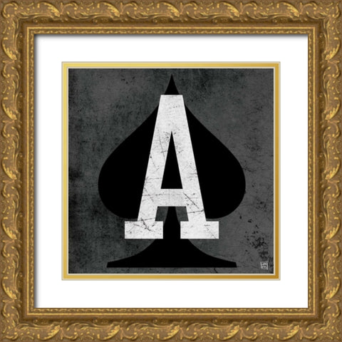 Ace of Spades Gray Gold Ornate Wood Framed Art Print with Double Matting by Perrenoud, Aubree