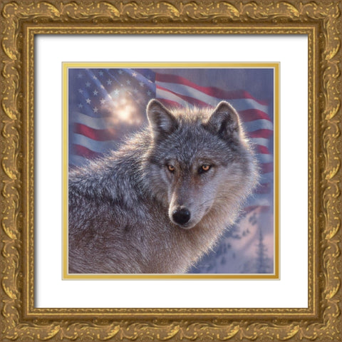 Lone Wolf America Gold Ornate Wood Framed Art Print with Double Matting by Bogle, Collin