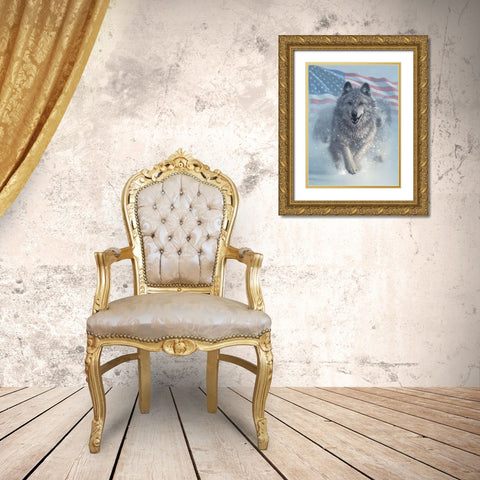 Running Wolves America Gold Ornate Wood Framed Art Print with Double Matting by Bogle, Collin