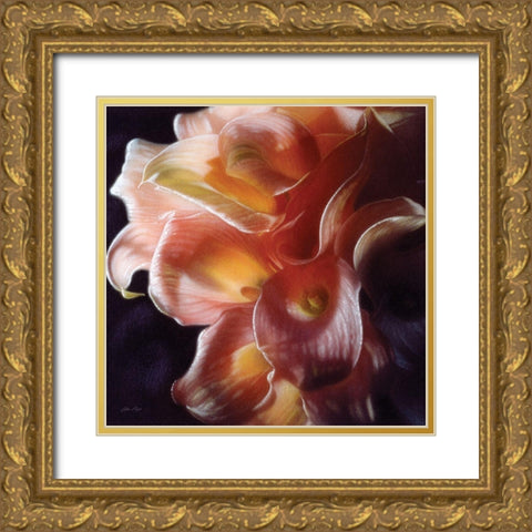 Calla Lilies - Emerging Dawn Gold Ornate Wood Framed Art Print with Double Matting by Bogle, Collin
