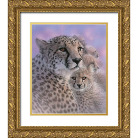 Cheetah Mother and Cubs - Mothers Love Gold Ornate Wood Framed Art Print with Double Matting by Bogle, Collin