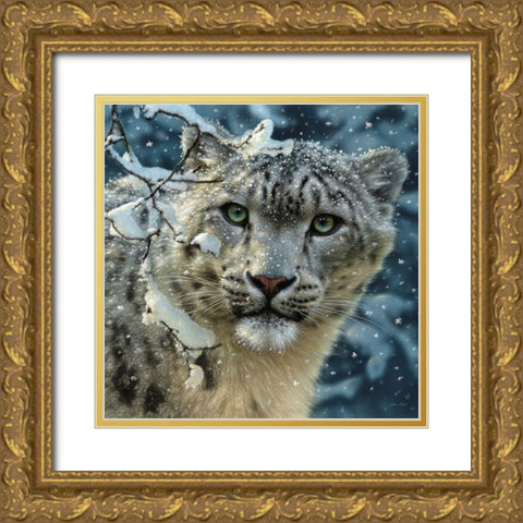 Snow Leopard Gold Ornate Wood Framed Art Print with Double Matting by Bogle, Collin