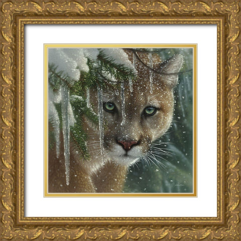 Cougar - Frozen Gold Ornate Wood Framed Art Print with Double Matting by Bogle, Collin
