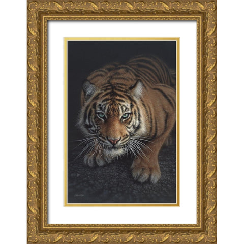 Crouching Tiger - Vertical Gold Ornate Wood Framed Art Print with Double Matting by Bogle, Collin