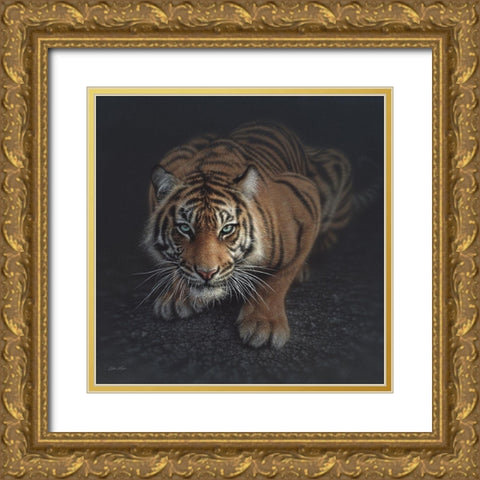 Crouching Tiger Gold Ornate Wood Framed Art Print with Double Matting by Bogle, Collin