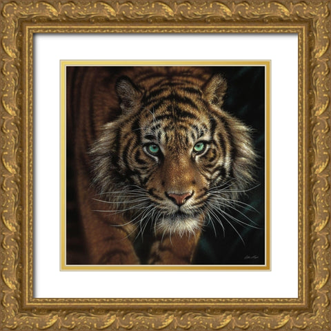 Eye of the Tiger - Square Gold Ornate Wood Framed Art Print with Double Matting by Bogle, Collin
