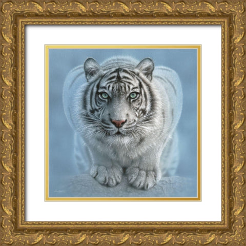 White Tiger - Wild Intentions Square Gold Ornate Wood Framed Art Print with Double Matting by Bogle, Collin