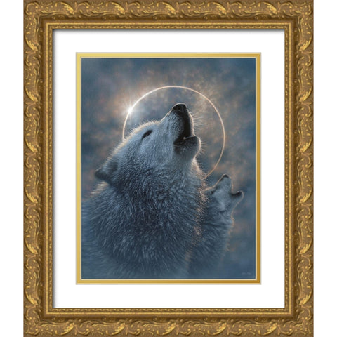 Wolf Eclipse Gold Ornate Wood Framed Art Print with Double Matting by Bogle, Collin