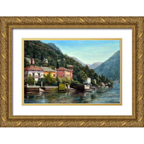 The Lenno Shore Gold Ornate Wood Framed Art Print with Double Matting by Felisky, Barbara