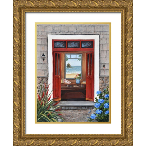 Beach House Entry Gold Ornate Wood Framed Art Print with Double Matting by Felisky, Barbara