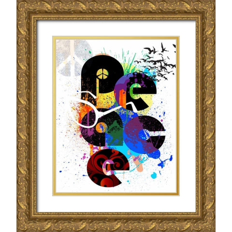 Peace Love Happiness Gold Ornate Wood Framed Art Print with Double Matting by Baldwin, Jim
