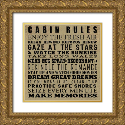 Cabin Rules Gold Ornate Wood Framed Art Print with Double Matting by Baldwin, Jim