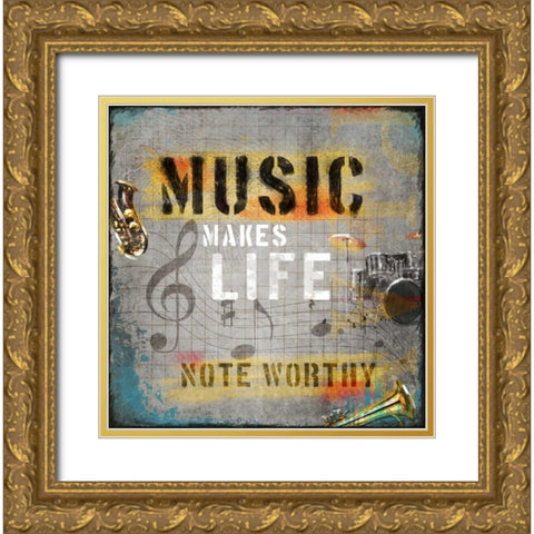 Music Makes Life Gold Ornate Wood Framed Art Print with Double Matting by Baldwin, Jim