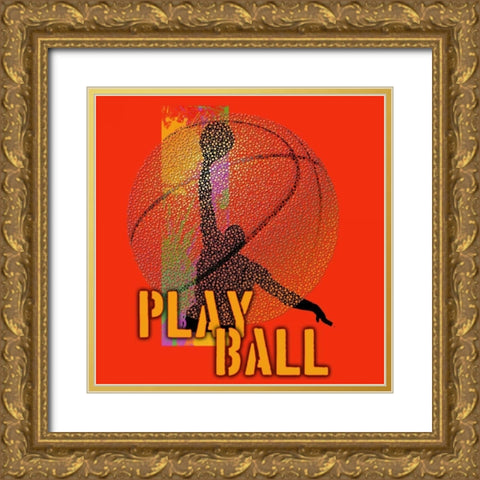 Play Ball - Basketball Gold Ornate Wood Framed Art Print with Double Matting by Baldwin, Jim