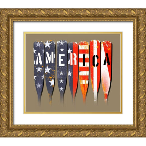 America - Oars Gold Ornate Wood Framed Art Print with Double Matting by Baldwin, Jim