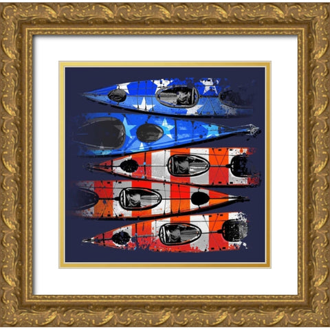 Flag Kayaks Gold Ornate Wood Framed Art Print with Double Matting by Baldwin, Jim