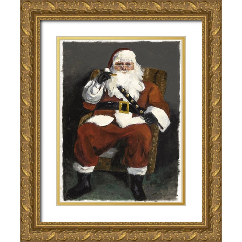 Santa Snack Gold Ornate Wood Framed Art Print with Double Matting by Rideout, Candy