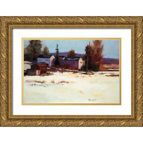 Winter Farm Gold Ornate Wood Framed Art Print with Double Matting by Candy Rideout
