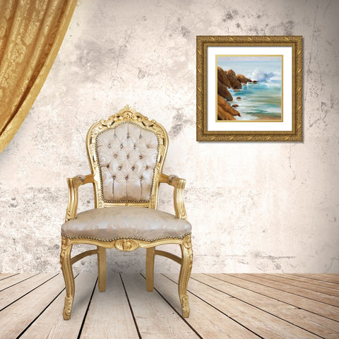 Crashing Waves Gold Ornate Wood Framed Art Print with Double Matting by Candy Rideout