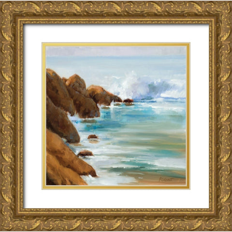 Crashing Waves Gold Ornate Wood Framed Art Print with Double Matting by Candy Rideout