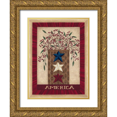 America Gold Ornate Wood Framed Art Print with Double Matting by Shamp, Cindy