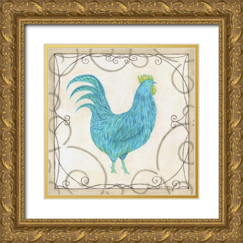 Teal Rooster I Gold Ornate Wood Framed Art Print with Double Matting by Shamp, Cindy