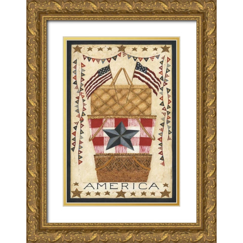 Barn Star America Gold Ornate Wood Framed Art Print with Double Matting by Shamp, Cindy
