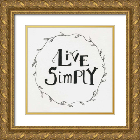 Live Simply Wreath Gold Ornate Wood Framed Art Print with Double Matting by Shamp, Cindy