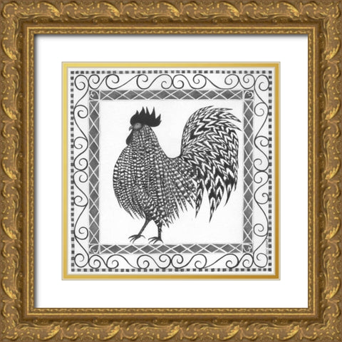 BandW Rooster II Gold Ornate Wood Framed Art Print with Double Matting by Shamp, Cindy