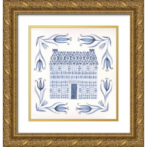 Country Blue House II Gold Ornate Wood Framed Art Print with Double Matting by Shamp, Cindy