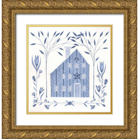 Country Blue House III Gold Ornate Wood Framed Art Print with Double Matting by Shamp, Cindy