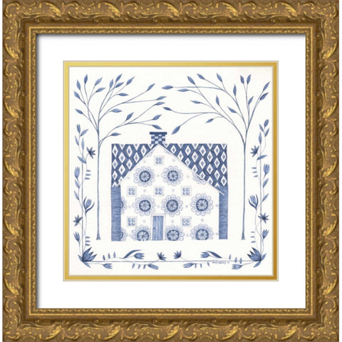 Country Blue House IV Gold Ornate Wood Framed Art Print with Double Matting by Shamp, Cindy