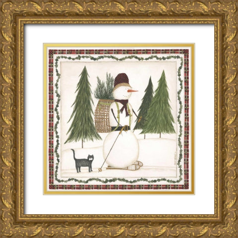 Cross Country Snowman Gold Ornate Wood Framed Art Print with Double Matting by Shamp, Cindy