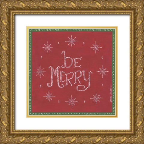 Be Merry Gold Ornate Wood Framed Art Print with Double Matting by Shamp, Cindy