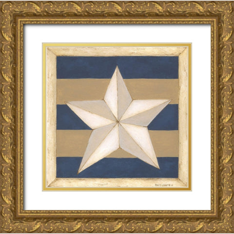 White Star, Blue Stripes Gold Ornate Wood Framed Art Print with Double Matting by Shamp, Cindy